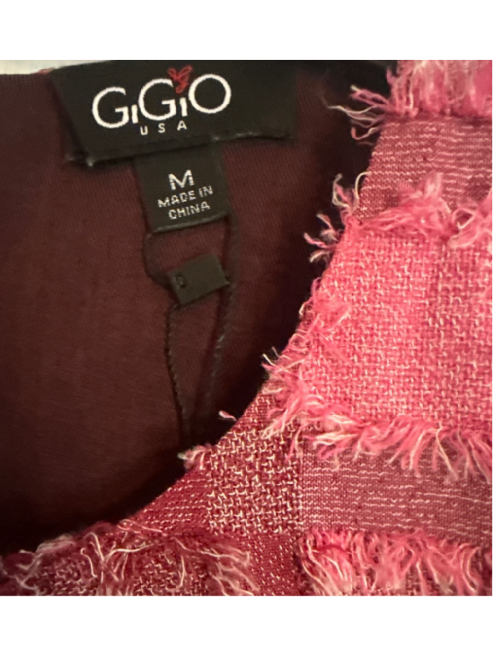 GiGiO USA Pink Burgundy Plaid Fringe Top M - Picture 4 of 4